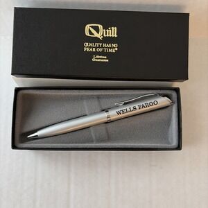 Quill Metal Ballpoint Pen Wells Fargo Logo Silver Twist Gift Box